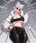  abstract_background absurd_res animal_humanoid athletic athletic_female athletic_humanoid belt big_breasts biped black_bottomwear black_clothing black_pants black_shirt black_topwear bottomwear bra breasts canid canid_humanoid canine canine_humanoid cleavage clothed clothing coat crop_top curvaceous curvy_figure dog_tags eyewear female front_view fully_clothed glistening glistening_clothing hair hand_on_hip hi_res humanoid humanoid_hands jewelry light_body light_skin looking_at_viewer mammal mammal_humanoid midriff momiji_inubashiri monotone_hair navel necklace open_clothing open_coat open_topwear pants portrait red_eyes shirt short_hair small_waist smile solo sports_bra standing sunglasses thick_thighs three-quarter_portrait tight_bottomwear tight_clothing tight_pants tight_shirt tight_topwear tochinoko topwear touhou underwear video_games voluptuous white_clothing white_coat white_hair white_inner_ear white_topwear winter_coat wolf_humanoid 