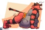  anthro belly_hump bodily_fluids clothing cosplay_pikachu_(costume) cum felid feline genital_fluids incineroar male male_pred mammal nintendo pok&eacute;mon pok&eacute;mon_(species) tanio video_games vore wrestler 