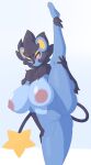  anthro areola big_breasts blue_body breasts dullyarts female flexible genitals hi_res luxray nintendo nipples nude one_leg_up pok&eacute;mon pok&eacute;mon_(species) pussy raised_leg solo splits spread_legs spreading standing vertical_splits video_games 