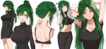  absurdres asymmetrical_bangs bangs breasts earrings fire_emblem fire_emblem:_the_blazing_blade green_eyes green_hair high_ponytail highres jewelry large_breasts looking_at_viewer lyn_(fire_emblem) multiple_views ormille ponytail simple_background white_background 