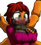  anthro arachnid arthropod blush breasts cleavage clothed clothing cute_expression eyewear fan_character female glasses hi_res ic nipple_outline non-mammal_breasts orange_eyes snowyowlkonnen solo sonic_the_hedgehog_(series) spider sweater topwear 