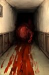  baby blood blood_trail crawling dark hallway highres kan_(aaaaari35) monster no_humans painting_(object) resident_evil resident_evil_village umbilical_cord 