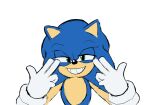  2021 anthro biped blue_body blue_fur chinchilla010 clothing dababy_pose digital_media_(artwork) double_finger_gun eulipotyphlan finger_gun fur gesture gloves green_eyes grin handwear hedgehog hi_res looking_at_viewer male mammal meme narrowed_eyes plantigrade pointing pointing_at_self simple_background smile solo sonic_the_hedgehog sonic_the_hedgehog_(series) teeth white_background white_clothing white_gloves 