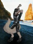  anthro beach boots canid canine canis clothing delfyni_(artist) footwear hi_res male mammal neoprene seaside shiny_(disambiguation) solo swimwear wetsuit wolf 