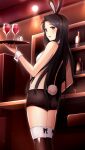  1girl animal_ears black_hair black_hairband black_shorts brown_eyes bunny_ears bunny_tail crop_top doukyuusei doukyuusei_another_world fake_animal_ears fake_tail from_behind game_cg glass hair_intakes hairband holding holding_plate indoors long_hair looking_at_viewer looking_back masaki_natsuko midriff official_art open_mouth plate playboy_bunny shiny shiny_hair short_shorts shorts solo standing tail thighhighs very_long_hair white_legwear 