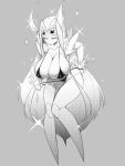  1girl absurdres bikini breasts closed_eyes full_body grey_background greyscale highres large_breasts long_hair monochrome monster_girl original scleriteaeaeaggadah simple_background slugbox solo standing swimsuit very_long_hair 