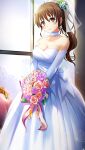  1girl bangs bouquet breasts bridal_veil brown_eyes brown_hair choker cleavage closed_mouth collarbone doukyuusei doukyuusei_another_world dress elbow_gloves eyebrows_visible_through_hair flower game_cg gloves hair_between_eyes hair_flower hair_ornament hair_ribbon high_ponytail holding holding_bouquet large_breasts long_dress long_hair looking_at_viewer official_art pink_flower purple_flower ribbon shiny shiny_hair sleeveless sleeveless_dress smile solo standing strapless strapless_dress tanaka_misa veil very_long_hair wedding_dress white_choker white_dress white_flower white_gloves white_ribbon 