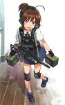  1girl ahoge ammunition_box assault_rifle bad_id bad_pixiv_id brown_hair daewoo_k1 ear_protection emblem field_radio gloves gun headset kws light_purple_eyes looking_at_viewer military nike original photoshop_(medium) plate_carrier ponytail revision rifle school_uniform shoes sling sneakers solo south_korean_flag stanag_magazine star-shaped_pupils star_(symbol) symbol-shaped_pupils weapon 