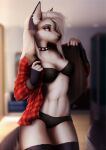  bra canid canid_demon canine canis clothing collar demon female hellhound helluva_boss hi_res looking_at_viewer loona_(vivzmind) mammal rrrs solo spiked_collar spikes underwear wolf 