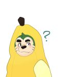  ? anthro banana blush canid canine canis clothing costume domestic_dog eyebrows food fruit fur green_body green_fur gukibear hi_res humor live-a-hero male mammal mokdai plant slightly_chubby solo thick_eyebrows 