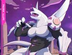  2021 5_fingers abs anthro anthrofied arexualex artist_name black_body black_sclera character_name claws finger_claws fingers hi_res legendary_pok&eacute;mon male muscular muscular_anthro muscular_male nintendo palkia pecs pok&eacute;mon pok&eacute;mon_(species) red_eyes solo video_games watermark white_body 