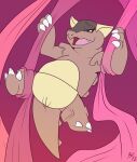  anthro bedroom_eyes brown_body female fuf genitals hi_res kangaskhan narrowed_eyes nintendo nude open_mouth pok&eacute;mon pok&eacute;mon_(species) pouch_(anatomy) pussy seductive silk_dancing solo video_games 