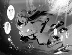  1girl bird fate/grand_order fate_(series) fish greyscale hair_ribbon long_hair meltryllis_(fate) meltryllis_(swimsuit_lancer)_(fate) monochrome one-piece_swimsuit orca penguin prosthesis prosthetic_leg ribbon school_of_fish swimsuit teikou_penguin underwater yuge_(yuge_bakuhatsu) 