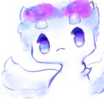  1:1 ambiguous_gender blue_eyes fluffy fur hi_res horn looking_at_viewer multicolored_clouds multicolored_eyes outline simple_background snoiifoxxo solo tuft white_background white_body white_fur 