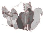  4_toes anthro barefoot bound canid canine chair clothing feet foot_focus fox furniture gigren_(artist) hand_on_cheek humanoid_feet male mammal necktie plantigrade restrained restraints rope shackles sitting solo suit toe_restraints toes toes_tied 