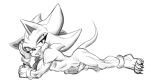  anthro balls barefoot claws eyelashes feet genitals hi_res male monochrome noctobi nude penis shadow_the_hedgehog solo sonic_the_hedgehog_(series) toe_claws tongue tongue_out 