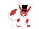  4:3 alpha_channel clothing digital_media_(artwork) eeveelution female feral fur glaceon hair hat headgear headwear hi_res looking_at_viewer lying mammal nintendo open_mouth pok&eacute;mon pok&eacute;mon_(species) red_eyes simple_background smile solo tongue tongue_out top_hat video_games white_body white_fur 