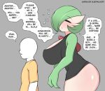  &lt;3 absurd_res big_breasts blush breasts dialogue duo english_text female gardevoir green_hair grey_background hair hi_res human larger_female male mammal nintendo not_furry pok&eacute;mon pok&eacute;mon_(species) saltyxodium simple_background size_difference sleep_talking sleep_walking smaller_male text video_games 