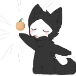  1:1 ambiguous_gender anthro black_body black_fur blush canid canine canis changed_(video_game) chano chest_tuft eyes_closed food fruit fur holding_object mammal mask open_mouth plant puro_(changed) simple_background solo tangerine_(fruit) tuft white_background wolf 