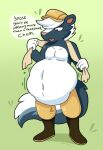  animal_crossing anthro belly casual_vore clothed clothing darkcresentskymin dialogue kicks_(animal_crossing) male mammal mephitid nintendo partially_clothed skunk video_games vore 