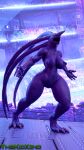  2020 3d_(artwork) 4k 9:16 absurd_res big_breasts breasts claws digital_media_(artwork) female front_view full-length_portrait hi_res huge_filesize khanivore love_death_+_robots monster netflix nipples nude open_mouth portrait purple_body purple_nipples solo standing thekidxeno wide_hips 