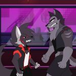  1:1 andromorph angry anthro canid canid_demon canine clothed clothing demon duo fan_character fur hair hellhound helluva_boss hi_res intersex male mammal pocketmob razor_(pocketmob) vortex_(vivzmind) 