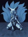  2019 absurd_res anthro asian_mythology breasts canid canine chinese_mythology claws east_asian_mythology empty_eyes female fox_spirit front_view full-length_portrait genitals hi_res huli_jing jo-vee-al kneeling love_death_+_robots machine mammal metallic_body mythology netflix nipples nude portrait pussy robot solo yan_(love_death_+_robots) yaoguai 