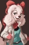 2021 anthro brown_background canid canine canis clothed clothing domestic_dog fay_spaniel female fully_clothed fur hi_res light lighting looking_at_viewer mammal nintendo open_mouth open_smile shaded simple_background smile solo standing star_fox tohupo video_games white_body white_fur 