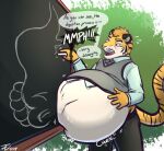  after_vore anthro belly belly_squish classroom clothed clothing college dialogue digestion digestion_noises fatal felid invalid_tag male male_pred mammal pantherine professor professor_hall school squish student tanio teacher teacher_and_student teaching tiger topwear university unwilling_vore vest vore 