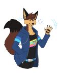  absurd_res alpha_channel anthro black_ears black_tip_tail canid canine clothed clothing fox fully_clothed hand_in_pocket hi_res hoodie male mammal multicolored_body pockets purple_eyes solo topwear wolfexorcistx 