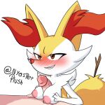  1:1 2020 3_fingers anthro areola blush braixen breasts digital_media_(artwork) duo embarrassed erection female fingers fur genitals glans hand_on_breast hi_res human human_on_anthro interspecies male male/female mammal multicolored_body multicolored_fur nintendo nipples nyasperplush penis pink_areola pink_nipples pok&eacute;mon pok&eacute;mon_(species) pok&eacute;philia red_eyes sex smile stick titfuck video_games white_body white_fur yellow_body yellow_fur 