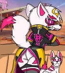  anthro breasts butt canid canine catalyst_(fortnite) clothed clothing duo epic_games female feral fortnite fox hi_res kitsune_(fortnite) looking_at_viewer looking_back mammal no_underwear outside rear_view solo_focus unknown_artist video_games 