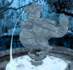  anthro breasts dragon female fountain frozen hi_res immobile objectified overbite overweight petrification photo_background plant pose rock scalie sculpture solo statue tail_maw transformation tree water watermark 