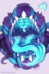  2:3 anthro aquatic_dragon black_body blue_tongue bodily_fluids breasts dragon dripping drooling fan_character fangs featureless_breasts female gaping_mouth glistening glistening_tongue hi_res high-angle_view marine mouth_shot non-mammal_breasts nude open_mouth paws saliva scalie shad0w-galaxy simple_background solo teeth throat tongue tongue_out uvula 