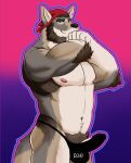  anthro bandanna beard bl4z3blaze body_hair butt canid canine canis clothing coyote echo_(series) echo_project facial_hair genitals hi_res jockstrap kerchief male mammal nipples penis pose pubes solo the_smoke_room underwear video_games visual_novel william_adler 
