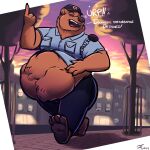  1:1 anthro barefoot belly bulge burping clothed clothing dialogue digestion feet hi_res male mammal overweight paws police police_officer police_uniform tanio uniform unwilling_vore ursid vore 