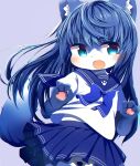  2019 4_fingers absurd_res anthro blue_body blue_bottomwear blue_clothing blue_eyes blue_fur blue_hair blue_skirt blue_theme blush bottomwear canid canine clothed clothing ear_tuft female fingers fox fur hair hi_res kemono long_hair looking_at_viewer mammal ne_(nefuraito336) no_underwear open_mouth open_smile pawpads pawprint_marking purple_background simple_background skirt smile solo standing tuft young 