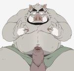  2021 anthro balls censored erection eyewear genitals glasses hi_res kemono male mammal moobs nipples overweight overweight_anthro overweight_male penis simple_background solo suid suina sus_(pig) taro_heppoko towel white_background wild_boar 