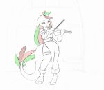  4_toes 5_fingers animated anthro balancing_on_tail bowed_string_instrument breasts clothed clothing feet female fingers lizard musical_instrument non-mammal_breasts osato-kun reptile scalie smile string_instrument toes violin 