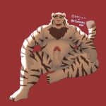  anthro body_hair chest_hair chest_tuft felid frapuccino_lion fur genitals hi_res male mammal musclegut muscular muscular_anthro muscular_male overweight overweight_anthro overweight_male pantherine penis rionmaro solo tiger tuft white_body white_fur white_penis yun_(rionmaro) 