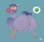  ambiguous_gender anus avian big_butt big_nose bird blue_eyes blue_sky_studios butt columbid dodo feathered_wings feathers female feral food fruit fur hi_res hotpixa ice_age_(series) looking_at_viewer looking_back melon plant purple_body purple_fur rear_view short_tail signature solo thick_thighs watermelon wings 
