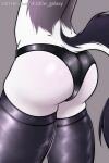  anthro big_butt butt butt_shot canid canid_demon canine canis clothed clothing demon digital_media_(artwork) female fur hellhound helluva_boss latex_stockings legwear loona_(vivzmind) mammal patreon rubber shad0w-galaxy simple_background solo text thigh_highs underwear url white_body white_fur 