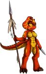  abs absurd_res anthro breasts claws fan_character female hi_res knife melee_weapon muscular muscular_anthro muscular_female non-mammal_breasts orange_body orange_eyes orange_scales polearm reptile scales scalie snowyowlkonnen solo sonic_the_hedgehog_(series) spear weapon 
