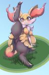  2021 anthro areola black_body black_fur blue_background blush braixen breasts canid canine facial_tuft female fingers fur genitals grass hand_on_leg hi_res hitmanatee inner_ear_fluff looking_at_viewer mammal multicolored_body multicolored_fur neck_tuft nintendo nipples nude one_leg_up plant pok&eacute;mon pok&eacute;mon_(species) presenting presenting_pussy pussy raised_leg red_body red_eyes red_fur red_nose simple_background solo spread_legs spreading tuft video_games white_body white_fur yellow_body yellow_fur 