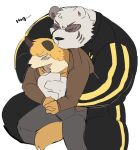  blush canid canine clothing duo eyewear fox fuyuki_yamamoto_(odd_taxi) hi_res hug hyaku_(artist) male male/male mammal odd_taxi polar_bear sekiguchi_(odd_taxi) size_difference sunglasses tracksuit ursid ursine 