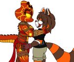  ailurid anthro blush brown_body brown_fur clothed clothing duo eye_contact fan_character female female/female fur inner_ear_fluff looking_at_another mammal orange_body orange_eyes orange_fur orange_scales red_panda reptile romantic_couple scales scalie snowyowlkonnen sonic_the_hedgehog_(series) tuft 