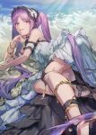 1girl absurdly_long_hair beach breasts dress fate/grand_order fate/hollow_ataraxia fate_(series) hairband high_heels highleg highres legs lolita_fashion lolita_hairband long_hair purple_eyes purple_hair small_breasts smile stheno_(fate) twintails very_long_hair white_dress wonderfulwaterr wwwwondefulwater 