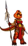  abs absurd_res anthro fan_character female hi_res knife melee_weapon muscular muscular_anthro muscular_female orange_body orange_eyes orange_scales polearm reptile scales scalie snowyowlkonnen solo sonic_the_hedgehog_(series) spear tribal_clothing weapon 