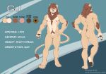  anthro balls brown_hair butt chest_tuft cj_(scj) facial_hair felid flaccid foreskin fur genitals goatee hair hindpaw humanoid_genitalia humanoid_penis kousen lion male mammal mane model_sheet nude pantherine pawpads paws penis pubes solo tail_tuft tan_body tan_fur tuft uncut 