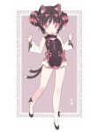  1girl animal_ear_fluff animal_ears bangs bare_shoulders black_dress black_footwear black_hair blade_(galaxist) blush braid cat_ears cat_girl cat_tail china_dress chinese_clothes commentary_request detached_sleeves double_bun dress eyebrows_visible_through_hair full_body hands_up long_sleeves looking_at_viewer multicolored_hair multiple_tails nekomata nekoyama_nae open_mouth pink_hair red_eyes shoes short_eyebrows sidelocks sleeveless sleeveless_dress socks solo standing standing_on_one_leg streaked_hair tail thick_eyebrows toranoana two_tails virtual_youtuber white_legwear white_sleeves wide_sleeves 